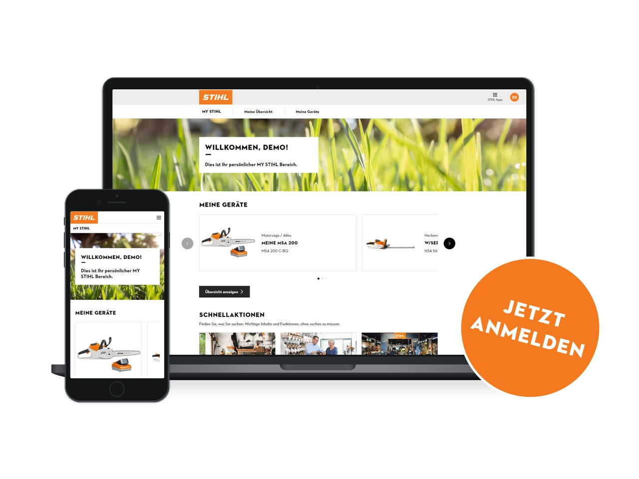 Homepage für STIHL Produktregistrierung